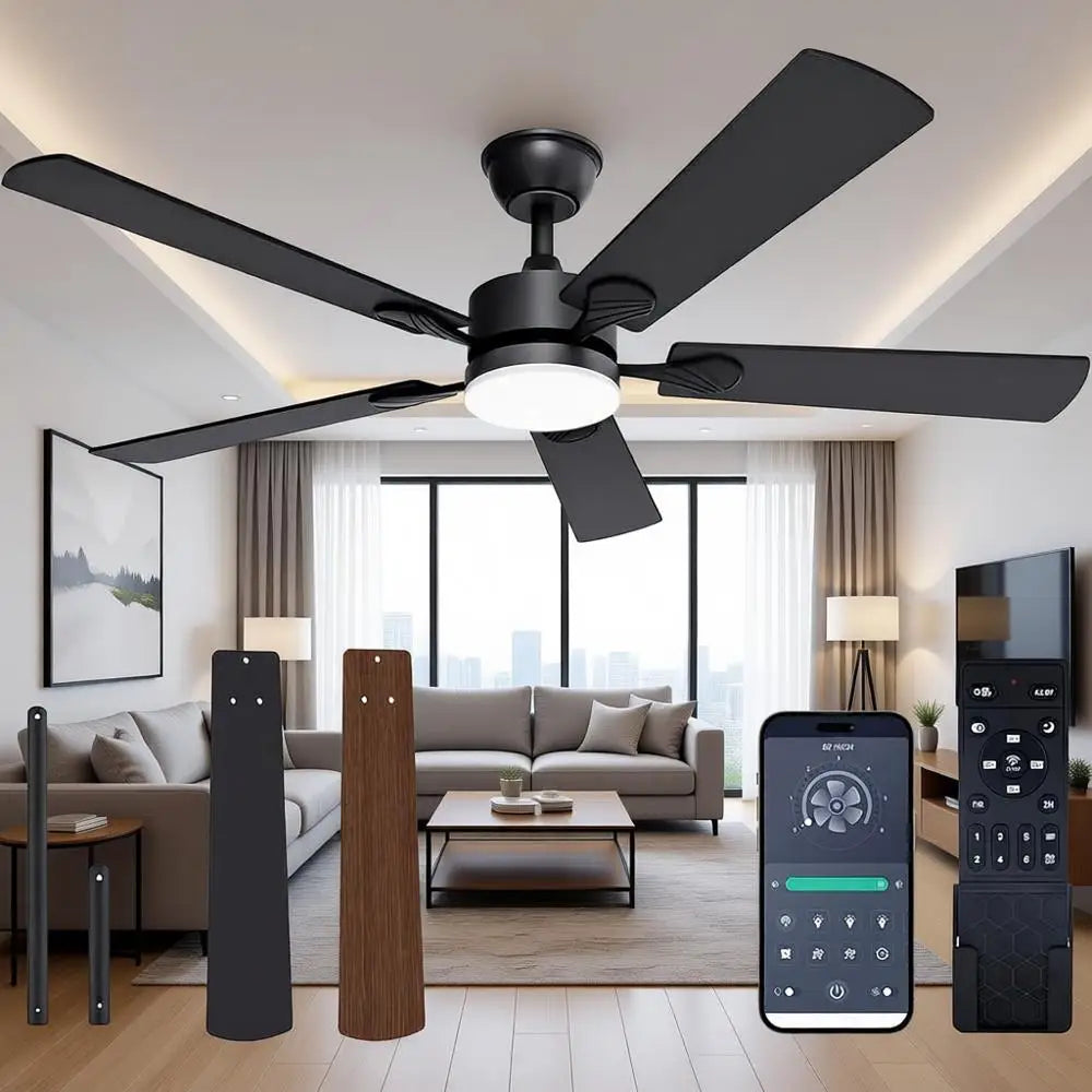 52 Inch Lush Mount Ceiling Fan with Lights and Remote, Dimmable LED Fan Light, Low Profile Ceiling Fan for Bedroom, Indoor/Outdo