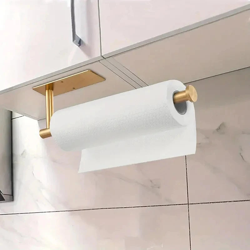 1PC Paper Towel Holder Under Cabinet Wall Mount Stainless Steel Kitchen Paper Towel Black Rack Self Adhesive No Drill Bathroom