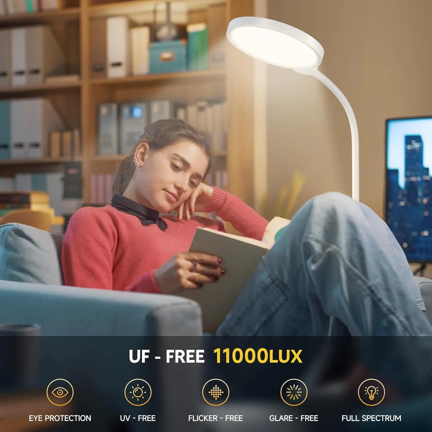 UV-Free Light Therapy Lamp, 11000 Lux Floor Sunlight with Touch Remote, 5 Colors 10 Brightness for Home Office