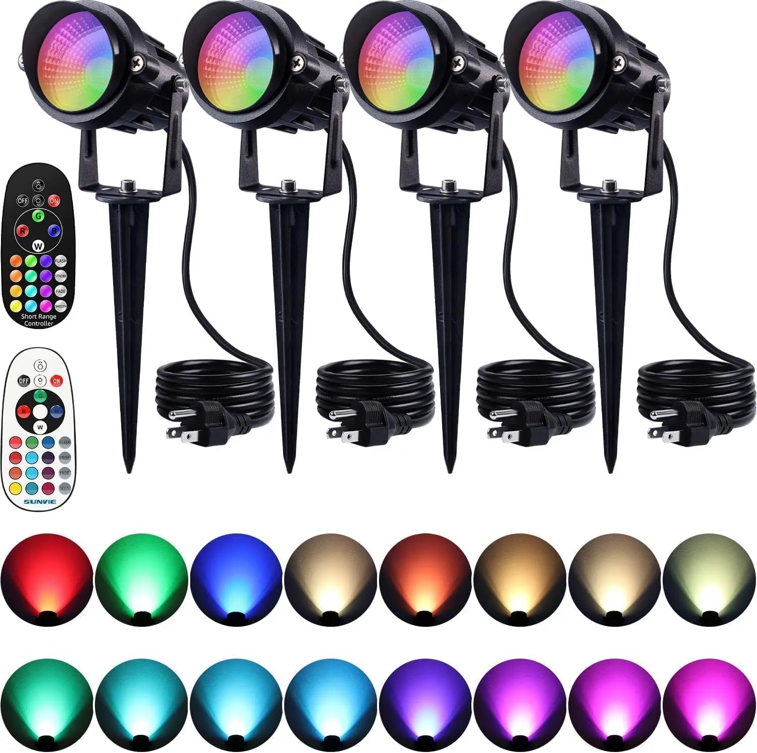 4-Pack RGBW Outdoor Spotlights with Remote Control, 12W Color Changing Landscape Lights Waterproof for Yard Garden
