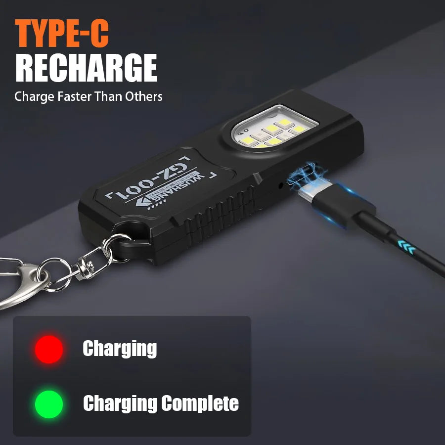 Multifunctional Keychain Flashlight USB Rechargeable Mini Flashlight With COB Work Light Keyring Camping Walking Pocket Lamp