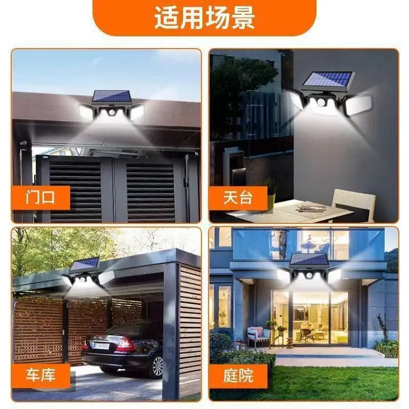 Solar Wall Lamp Garden Lamp Human Body Sensing Streetlight Rotatable Three Lights Street Lamp Energy Conservation Waterproof