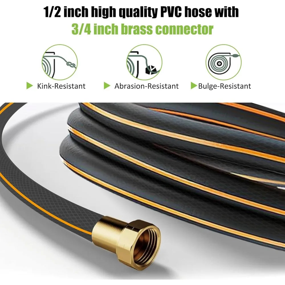 Retractable Garden Hose Reel, 65 ft x 1/2 inch Garden Hose with Auto Return System, Retractable Water Hose with 180°Swivel