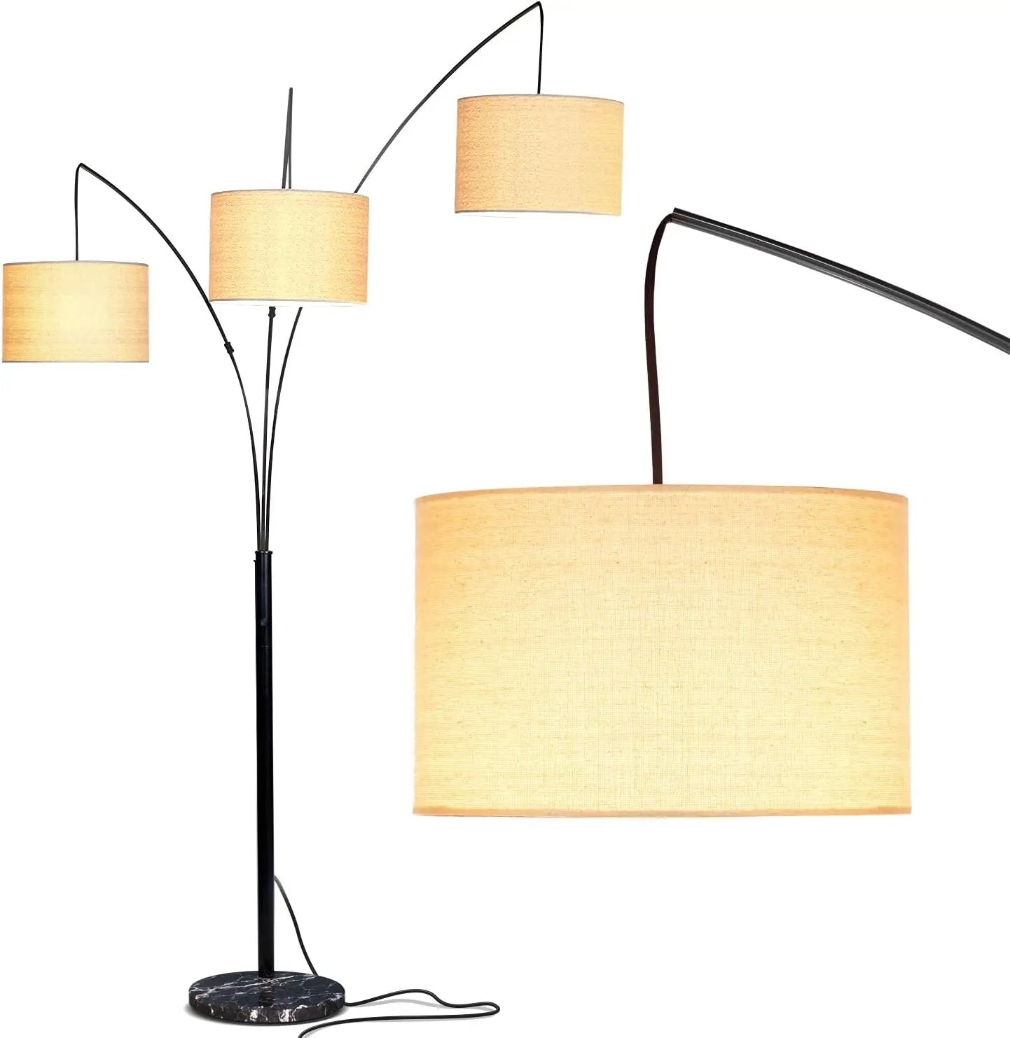 Modern Arc Floor Lamp with 3 Adjustable LED Lights for Living Room Bedroom - Black