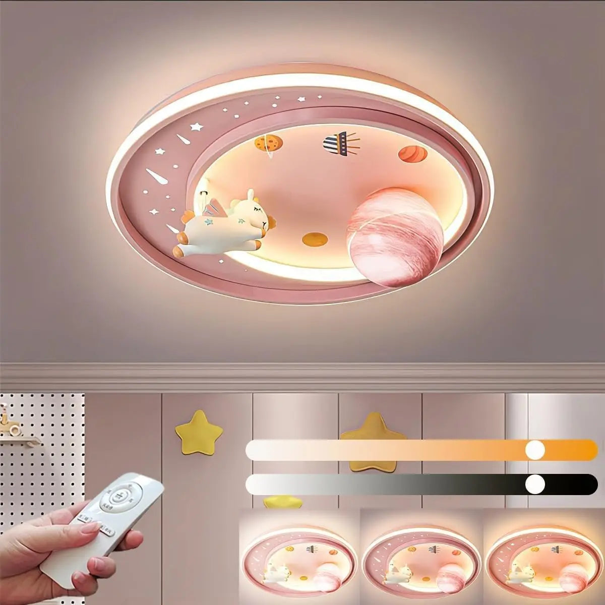 Dimmable LED Ceiling Light with Remote Control, Cartoon Unicorn Design for Kids Bedroom and Living Room