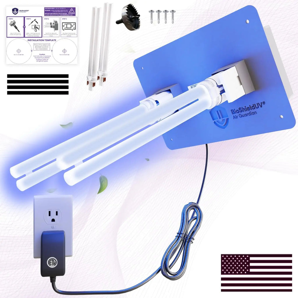 Dual UV-C Light Air Purifier for HVAC AC Duct Systems, 18W 4 Bulbs 110V with Indicator
