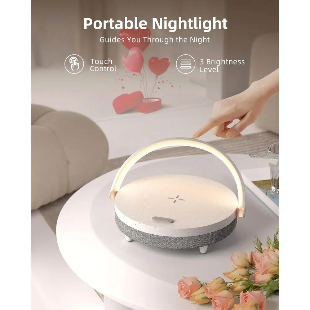 4-in-1 Multifunction Bluetooth Speaker: Bedside Lamp, Wireless Charging, Dimmable Night Light, Phone Holder - Perfect for Birthd