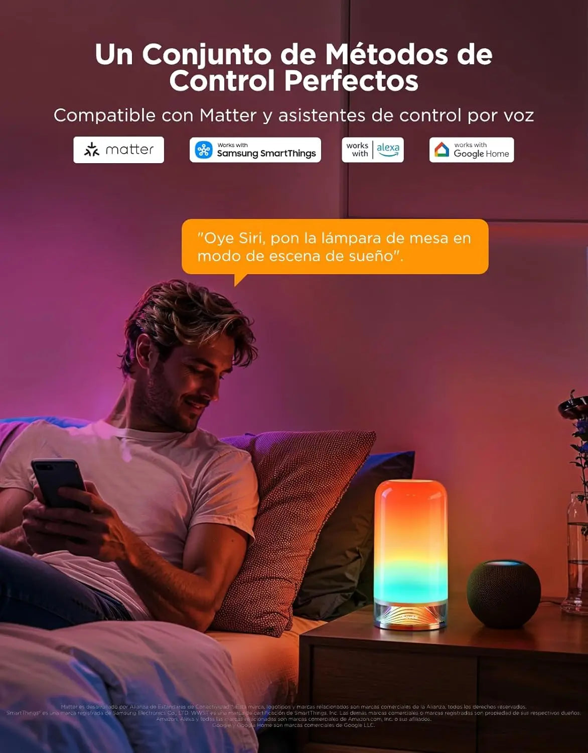 RGBIC Smart Table Lamp, Touch Bedside Desk Light with Alexa & Matter, 64 Scene Modes for Bedroom Living Room Night Light