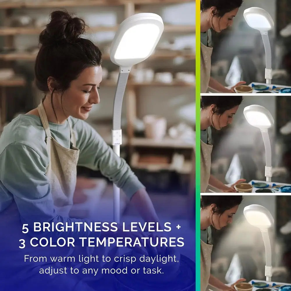 Full Spectrum LED Floor Lamp with Adjustable Brightness, Flexible Gooseneck, and Easy Controls - Great for Reducing Eye Strain a