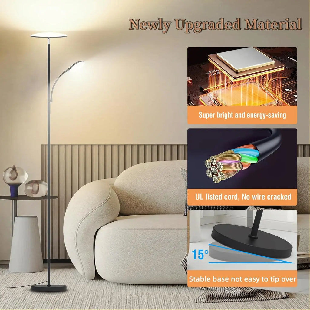2025 Upgraded 42W 4500LM LED Floor Lamp with Rotatable Reading Light, Touch Remote Control & Memory Function