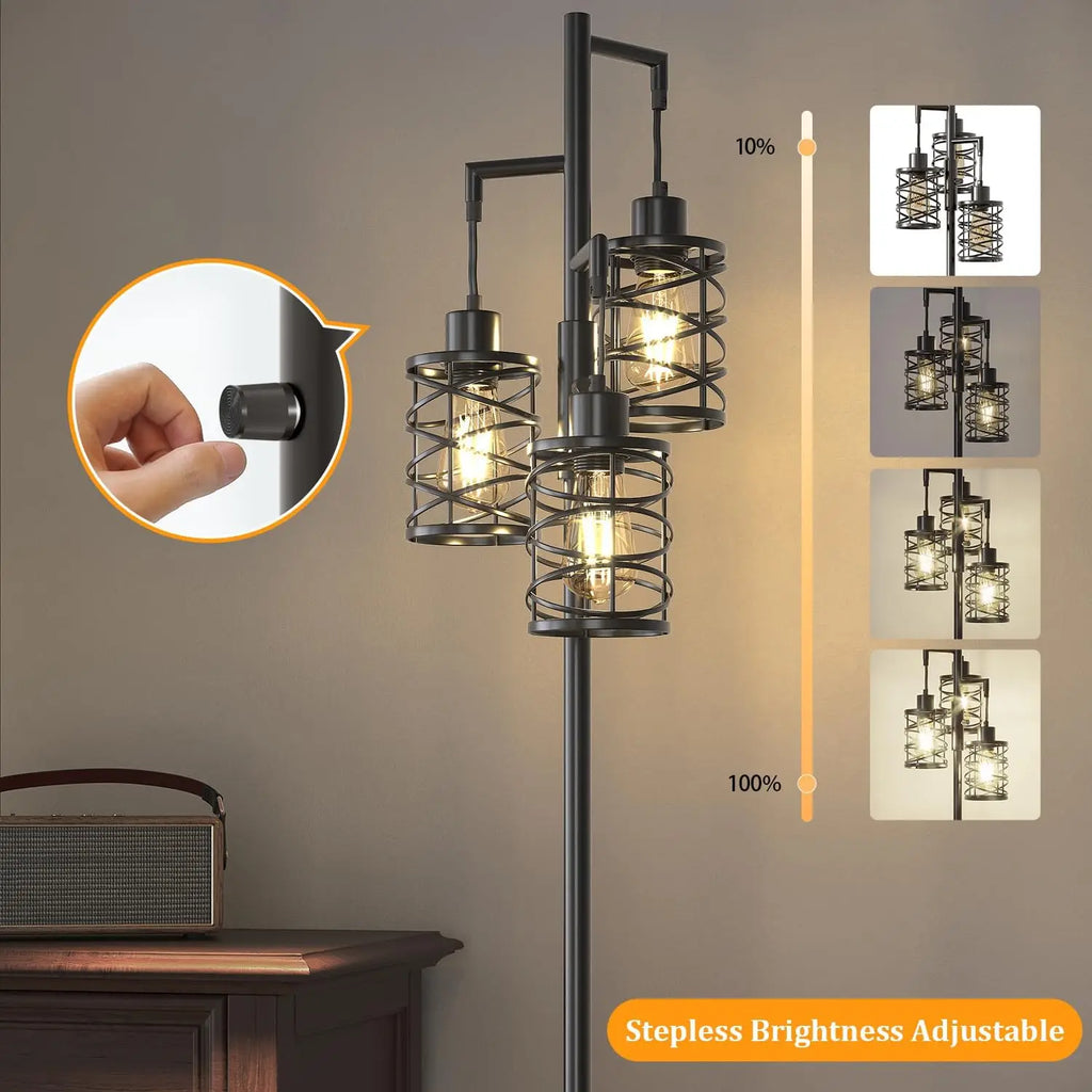 70" Dimmable Floor Lamp with 3 Bulbs, Industrial Style Standing Tree Light for Living Room, Bedroom, Office