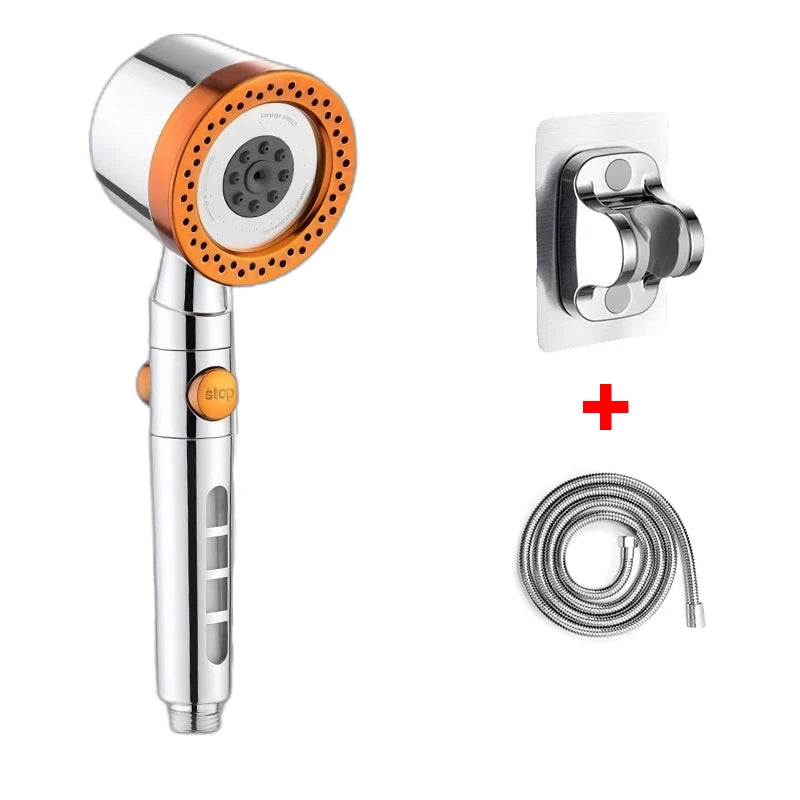 New High Pressure Water Saving Filter Shower Head 5 Modes Handheld Shower Head One Button Stop Bathroom Accessories Set