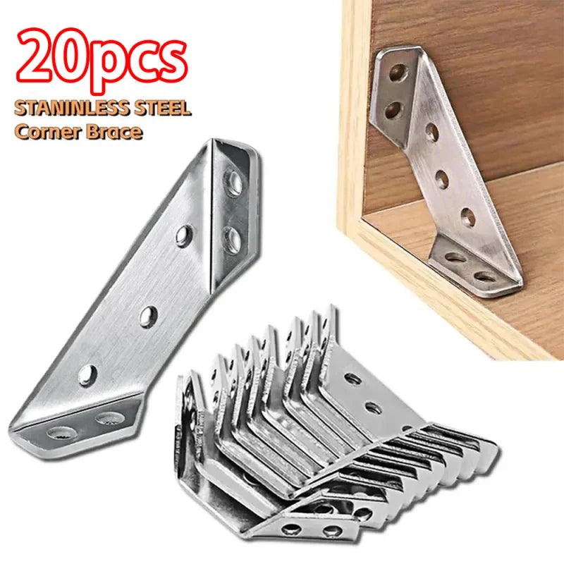 10/20/40/50pcs Thickened 90 Degrees Right Angle Stainless Steel Fixed Bracket Furniture Connectors - Home Improvement