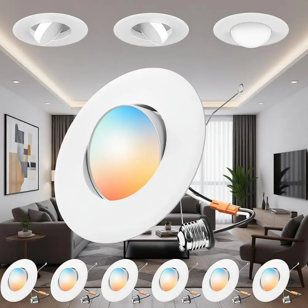 6 Pack 6 Inch Retro Eyeball Gimbal Lights, Adjustable Directional 5CCT LED Recessed Lights, Dimmable, 2700K/3000K/3500K/4000K/50