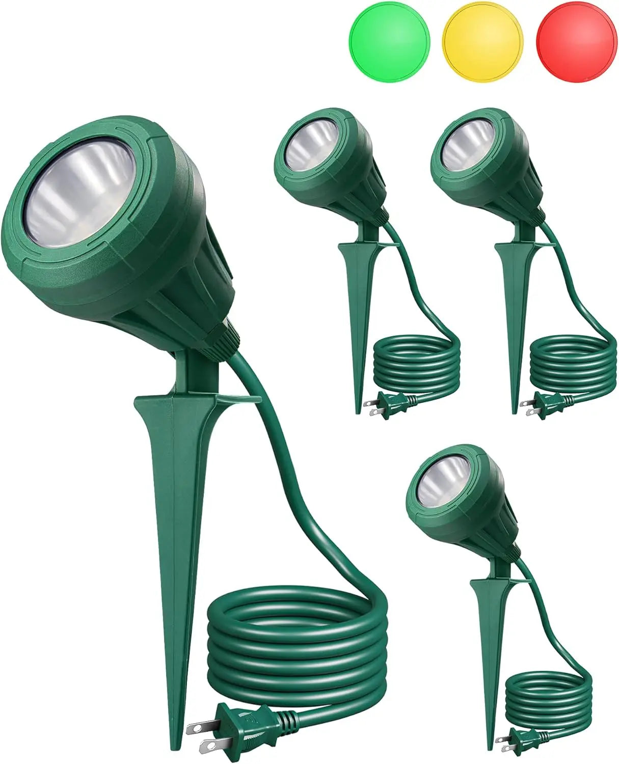 5.5W Outdoor LED Spotlights with 3 Color Lenses, 180° Adjustable Waterproof Landscape Lights for Garden Decor, 4 Pack