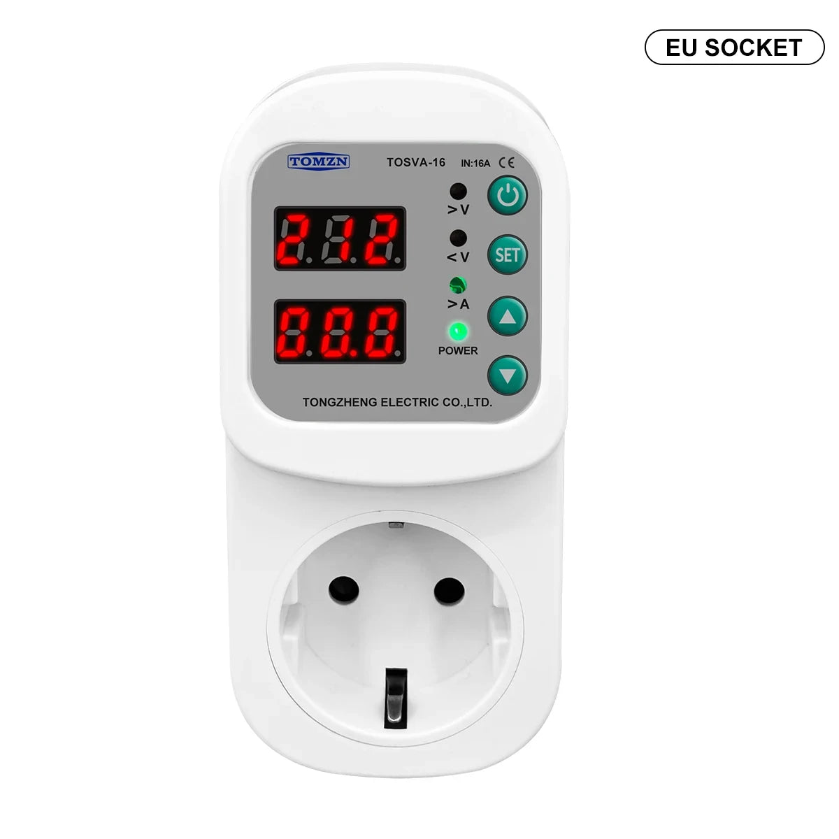 TOMZN Automatic Voltage Current Protector Socket AC 110V 220V Adjustable 16A Power Surge Protector EU Plug Socket TOSVA-16