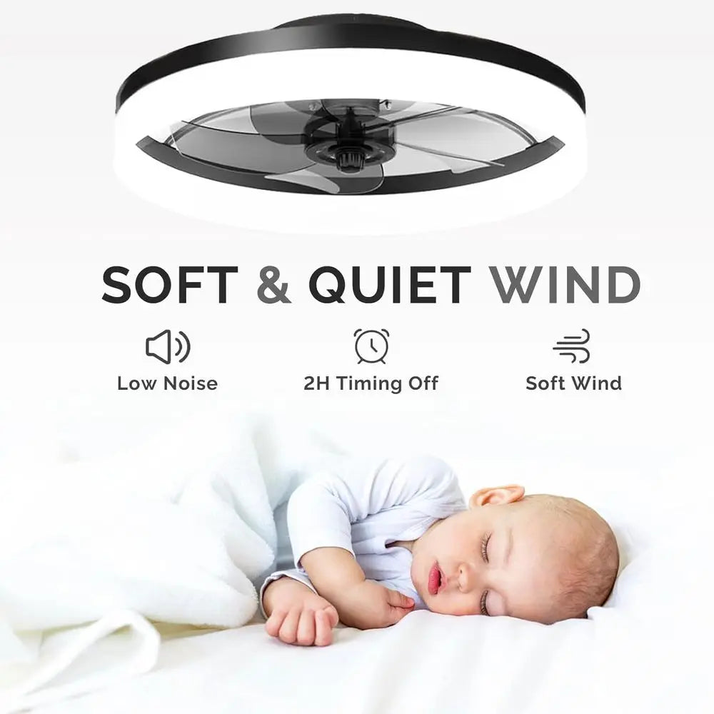 19.7 inch Low Profile Ceiling Fan with Lights and Remote, Dimmable Ceiling Fan for Bedroom, Dining Room and Kitchen (Black, 1 Pa