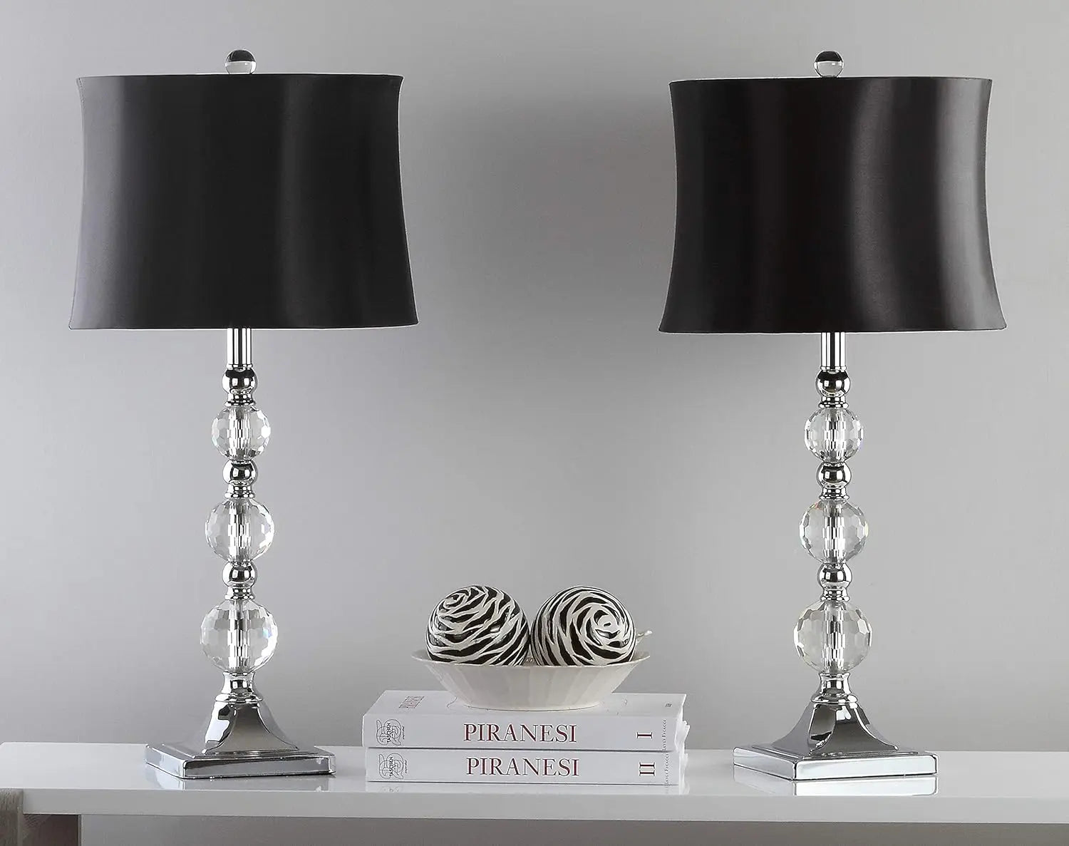 Modern Crystal Ball Table Lamp Set of 2 with Black Shade, LED Bulbs Included for Bedroom Living Room