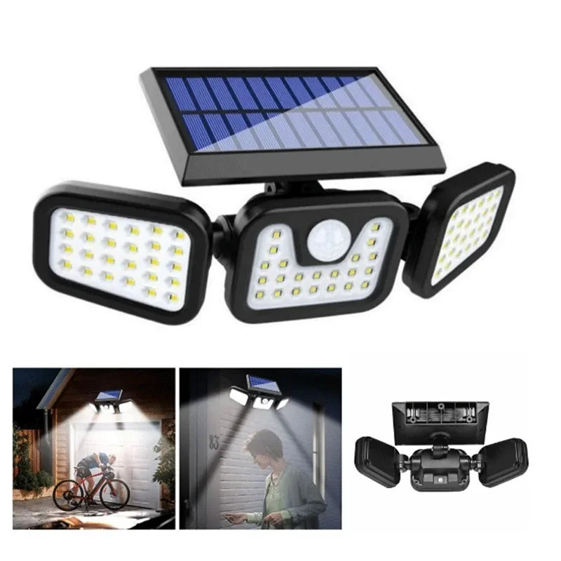 Solar Wall Lamp Garden Lamp Human Body Sensing Streetlight Rotatable Three Lights Street Lamp Energy Conservation Waterproof