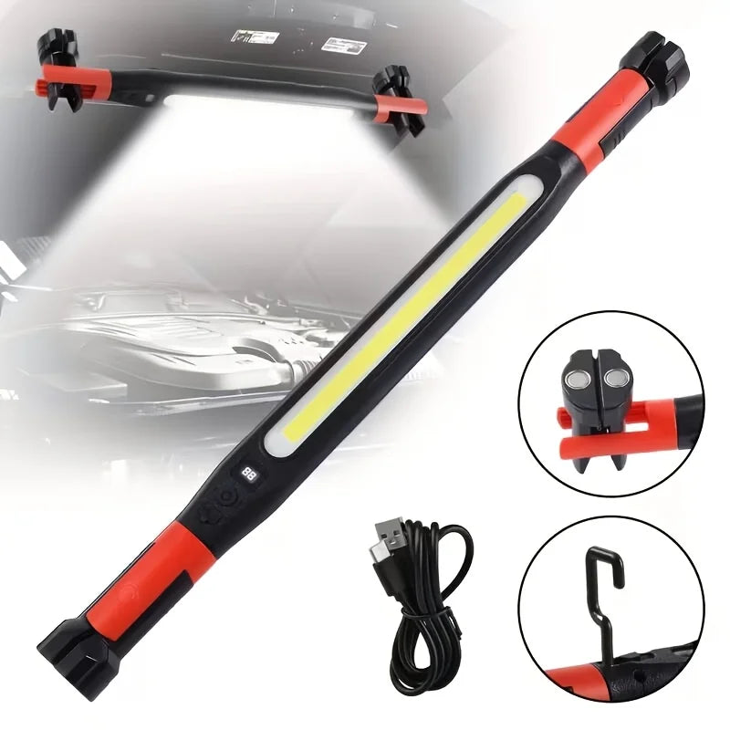 High Lumen Rechargeable LED Work Light Ideal for Car Emergency Repair Powerful Magnetic Flashlight with Hooks and Magnetic Base