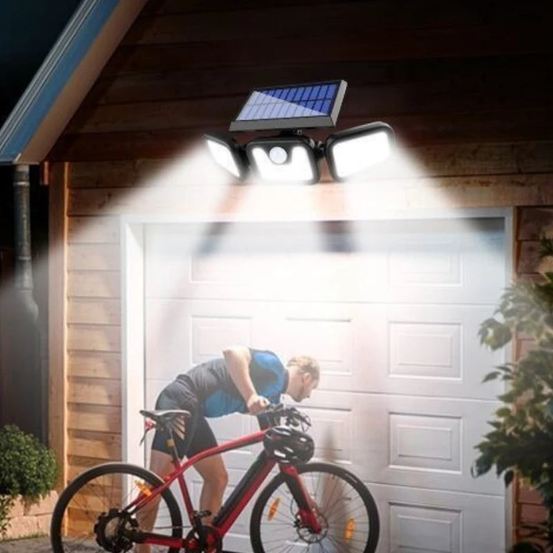 Solar Wall Lamp Garden Lamp Human Body Sensing Streetlight Rotatable Three Lights Street Lamp Energy Conservation Waterproof