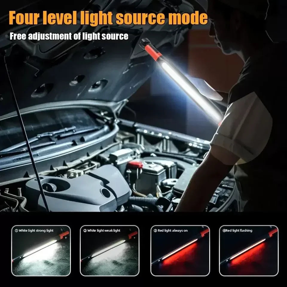 High Lumen Rechargeable LED Work Light Ideal for Car Emergency Repair Powerful Magnetic Flashlight with Hooks and Magnetic Base