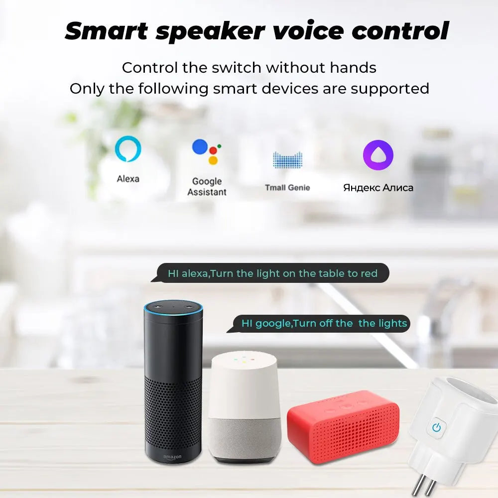 Tuya WiFi Smart Socket EU Plug 20A With Power Monitor Timing Function Smart Life Voice Control Works With Alexa Google Home ﻿