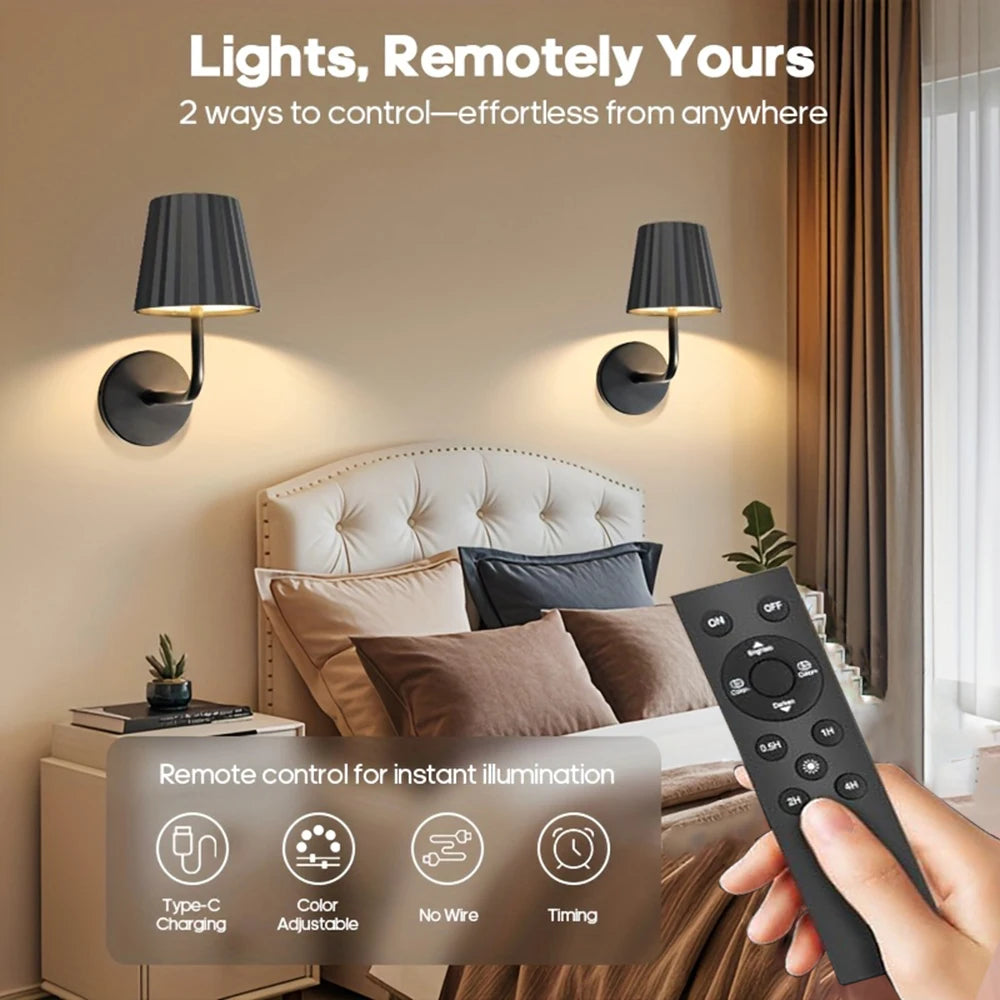 Battery Operated Wall Sconces, Wireless Wall Sconces Dimmable Bulb and Remote, LED Rechargeable Wall Sconce for Bedroom Living