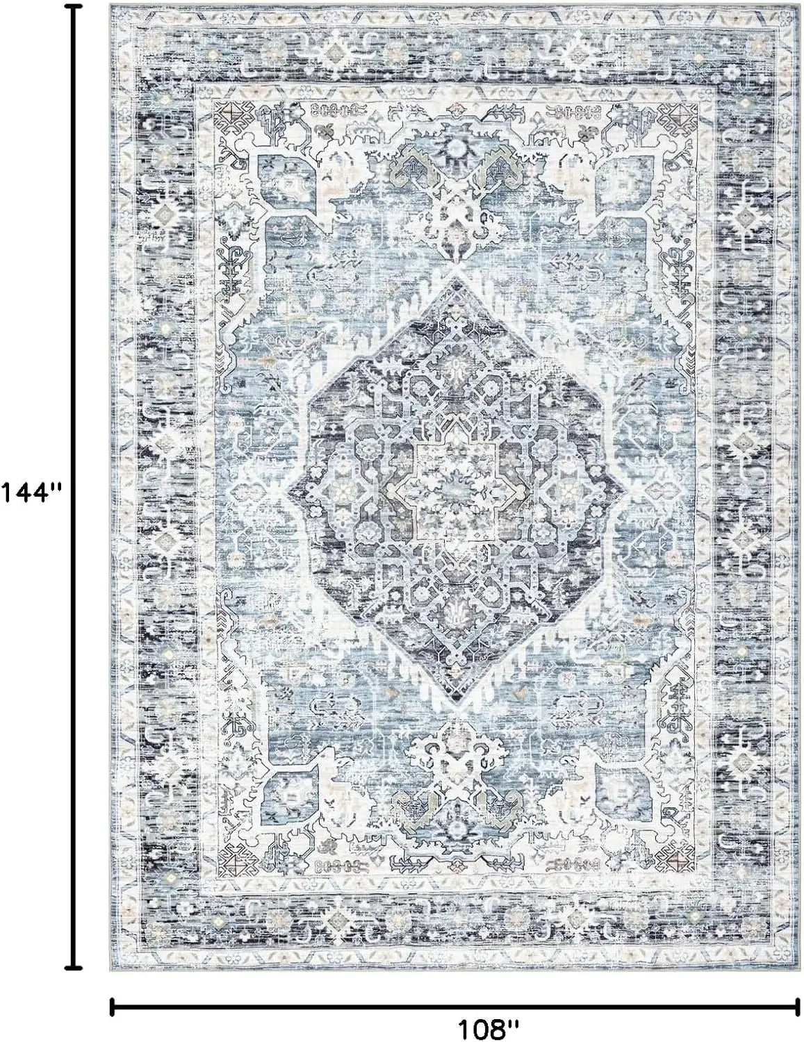 9x12 Vintage Boho Rug, Ultra-Soft Washable Non-Slip Carpet for Living Room Bedroom Office