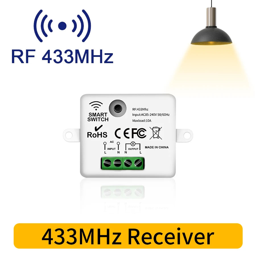 RF 433MHz Wireless Light Switch Mini Round Button Wall Panel Switch Remote Control 220V 110V 10A Relay Controller For LED Lamp
