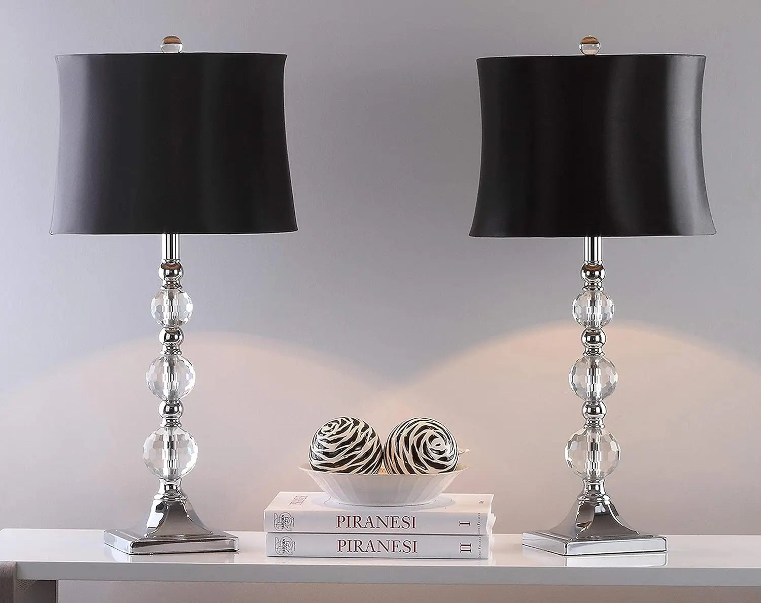 Modern Crystal Ball Table Lamp Set of 2 with Black Shade, LED Bulbs Included for Bedroom Living Room