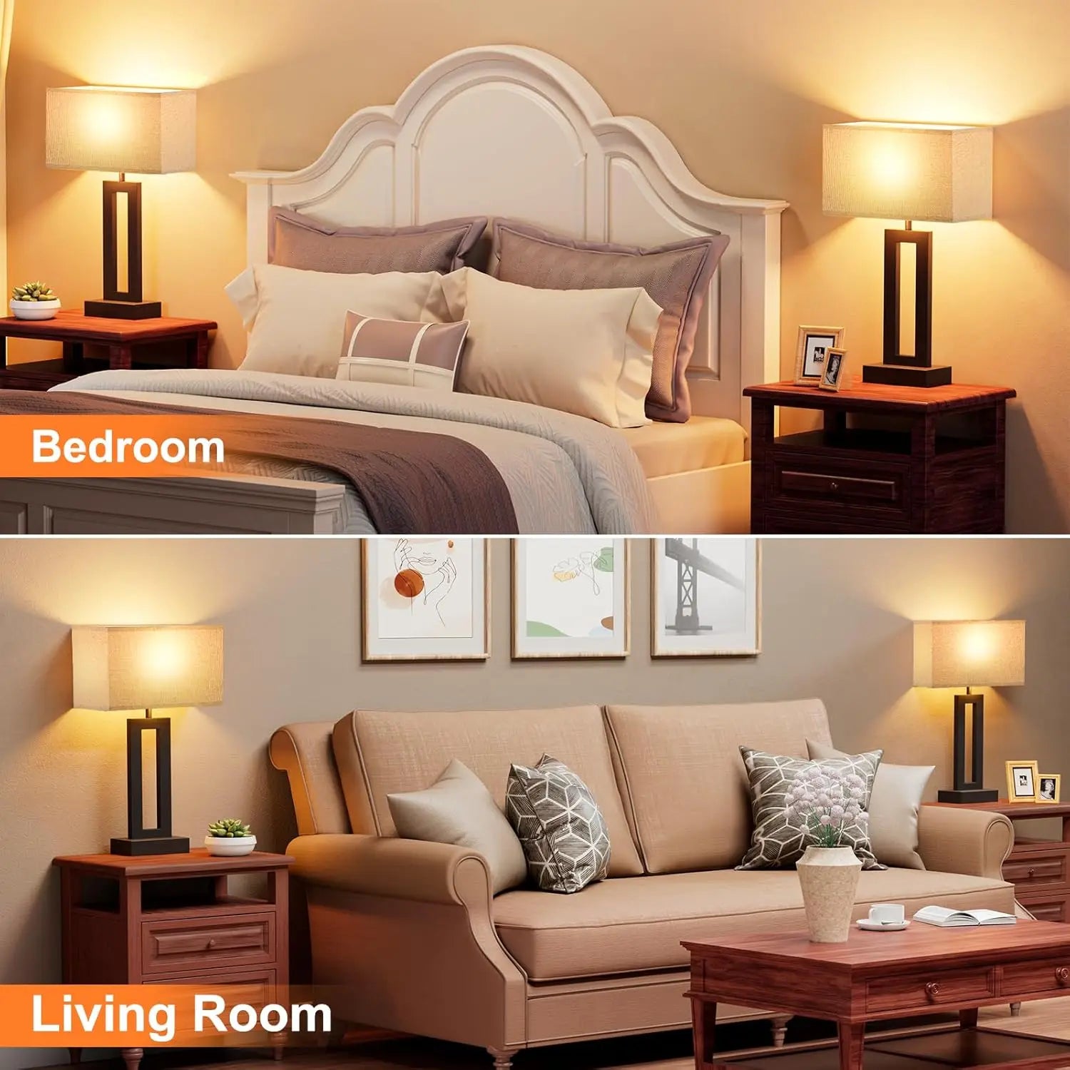 Touch Control Dimmable Bedside Lamps with USB C+A Charging, LED Bulbs Included, Easy Assembly