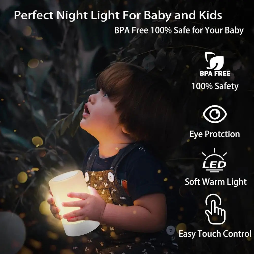 Portable LED Touch Night Light for Kids and Adults, Rechargeable Nursing Lamp, Sleep Aid, Dimmable Warm Light - 2 Pack