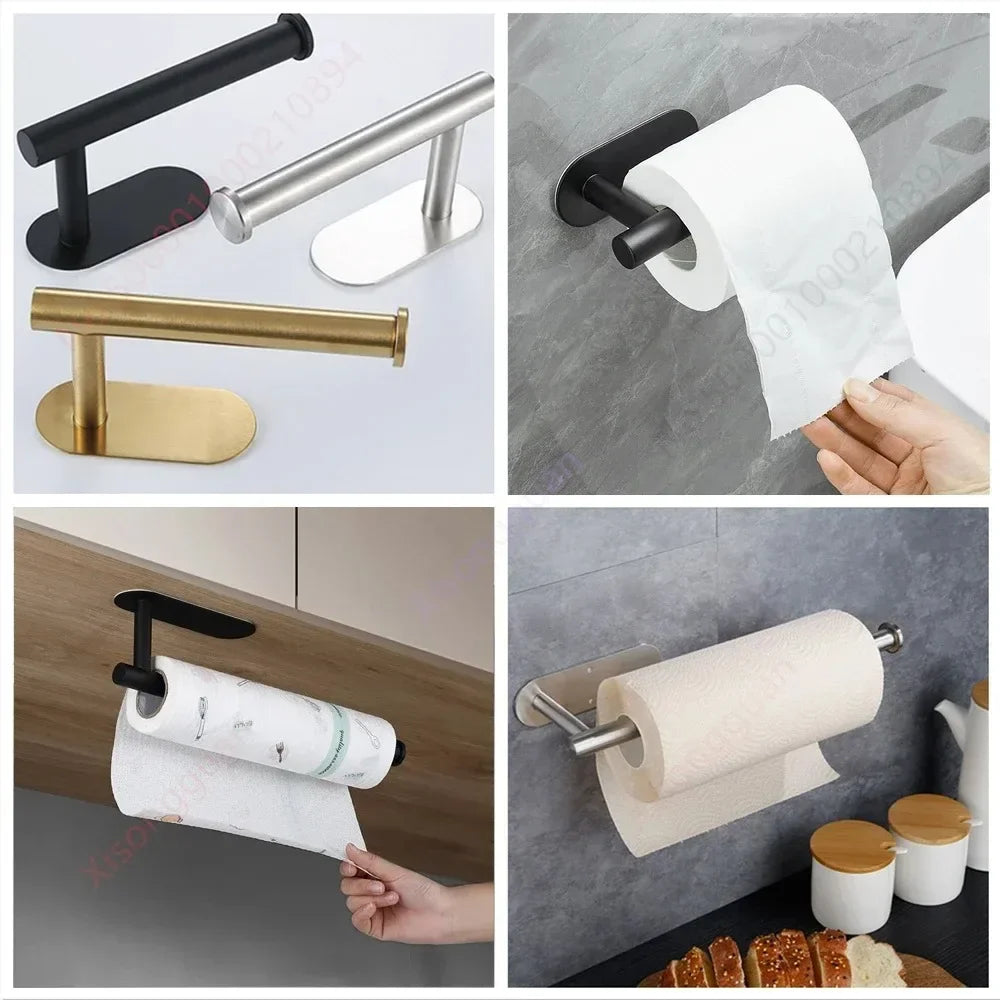 1PCS Kitchen Paper Towel Holder Toilet Paper Holder Adhesive Tissue Rack Napkin Dispenser Cabinet Storage Bathroom Accessories