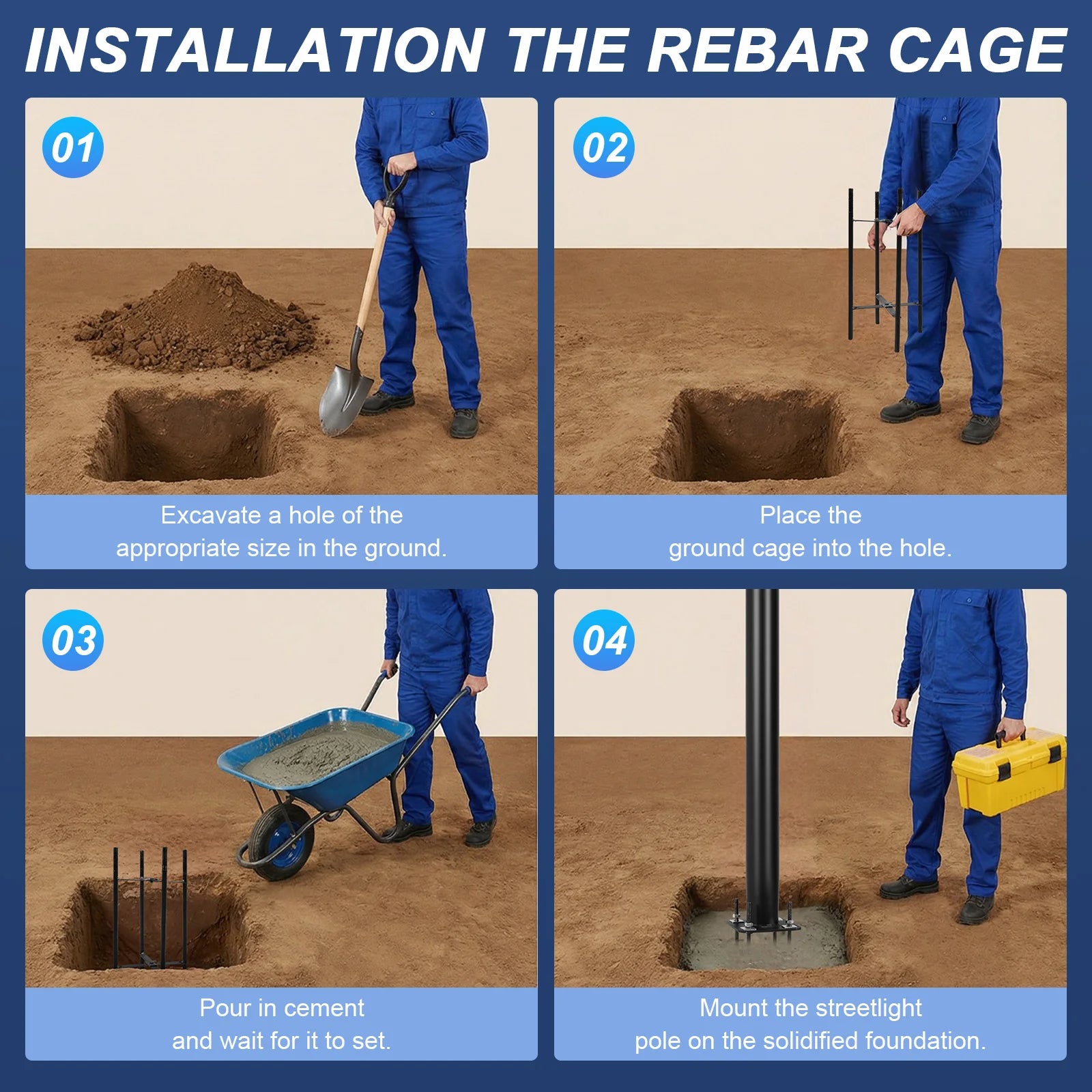 10Ft Tall Courtyard Light Pole with Rebar Cage Base Heavy Duty Street Lamp Post Weather-Resistant for Street/Parking Lots/Park