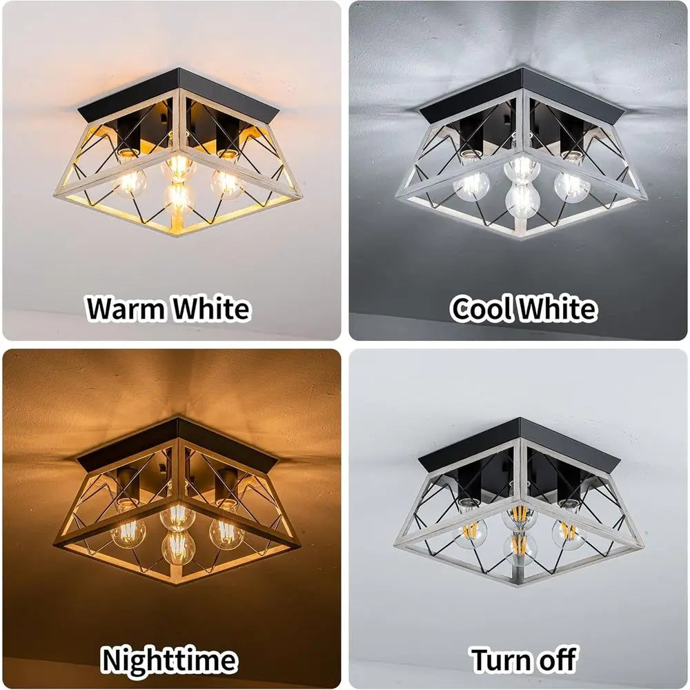 4-Lights Black Industrial Ceiling Fixture for Dining Room, Kitchen, Living Room, Hallway, Entry, Laundry - E26 Base (No Bulb)