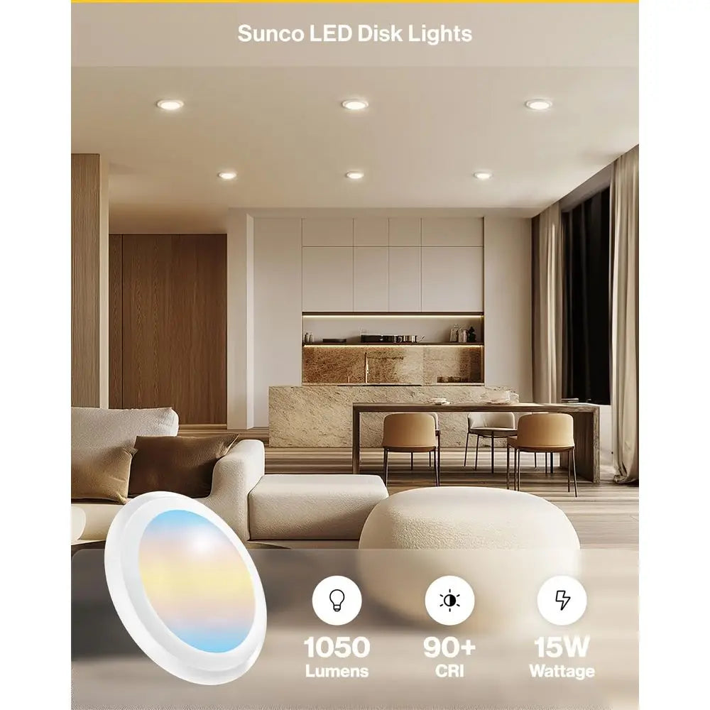 12 Pack LED Disc Lights Ceiling 6 Inch, Mount Disk Light, Recessed Can Lighting, 1050 LM, 15W (75W Equivalent), Selectable CCT 3