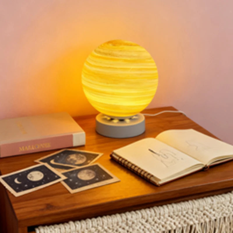 Planet Table Lamp Glass Moon Starry Sky Planet Table Lamp Bedroom Bedside Desktop Ornament Graduation Gift Room Bar Restaurant