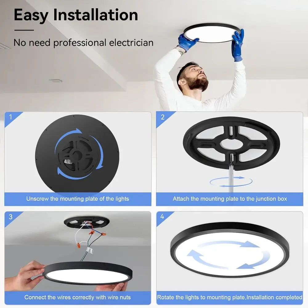 12 Inch Dimmable LED Ceiling Light Fixture 28W 3200LM 5 Color Temperature in One Super Slim Round Ceiling Lamp Low Profile Ceili