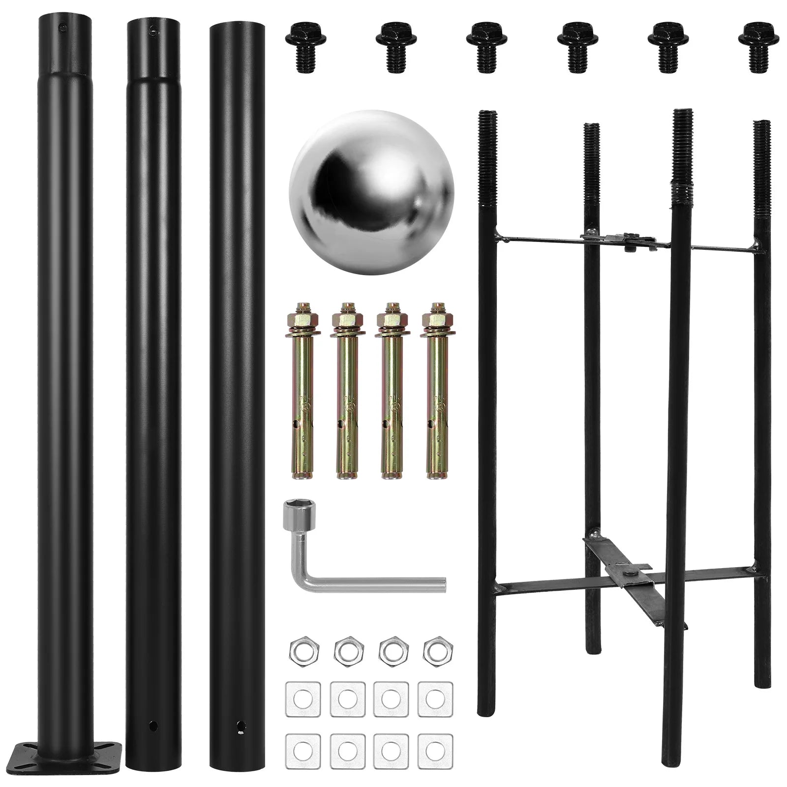 10Ft Tall Splicing Lights Column with Rebar Cage Base 3-Meter Straight Road Pole Weather-Resistant for Street/Parking Lots/Park