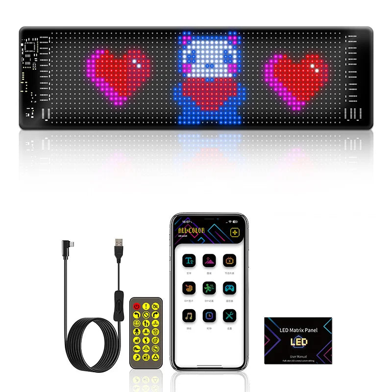 Scrolling Advertising Bluetooth App 5V USB Control LED Car Sign Animation Programmable For Car Show LED Matrix Pixel Panel Light
