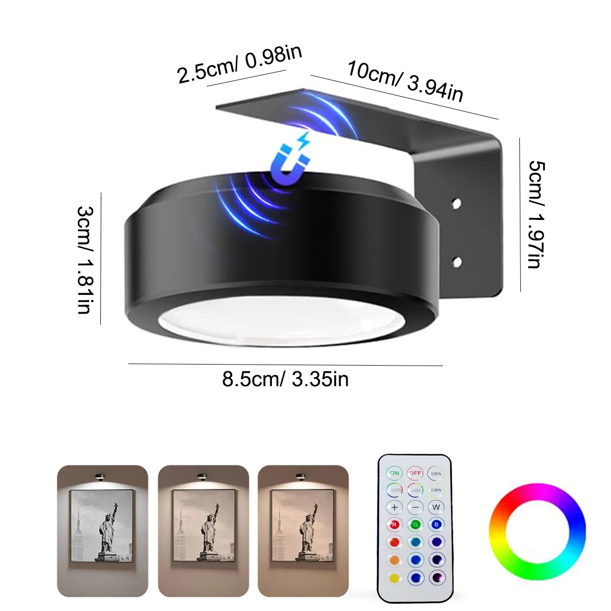 1pc Office Desk Lamp LED Magnetic Puck Light Dimmable Color Changing Battery Powered Remote Control Task Lighting for Workspace