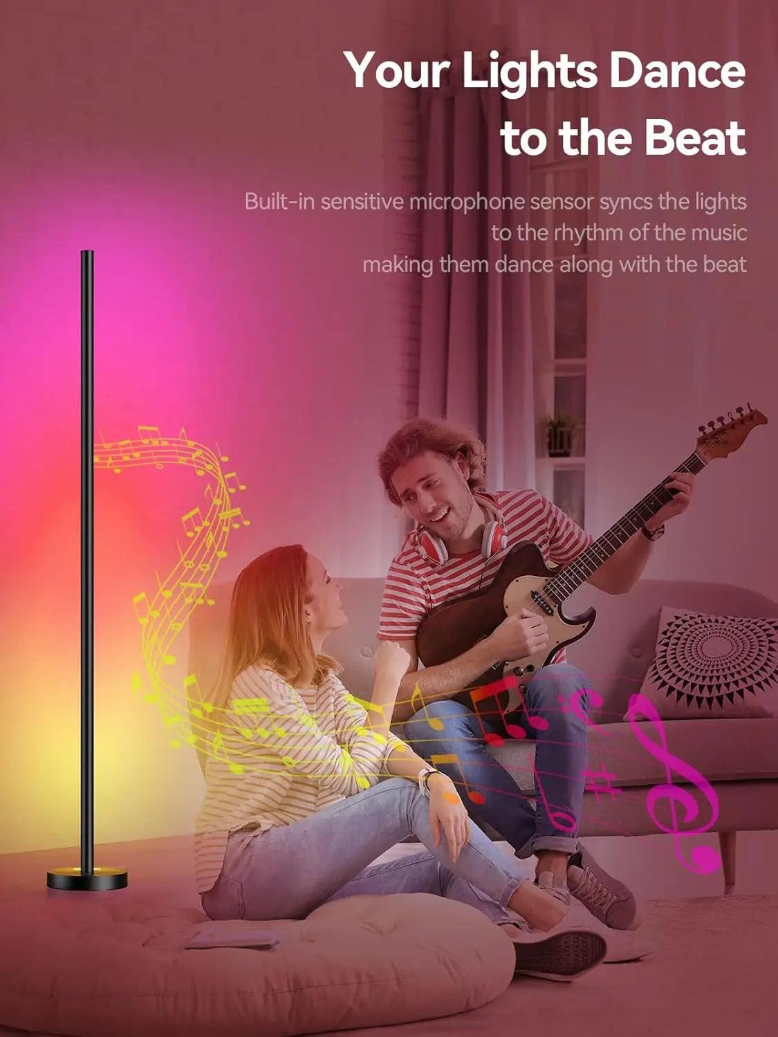 RGBICW LED Corner Floor Lamp 2 Pack - 16M Colors, Music Sync, App Control for Living Room & Gaming