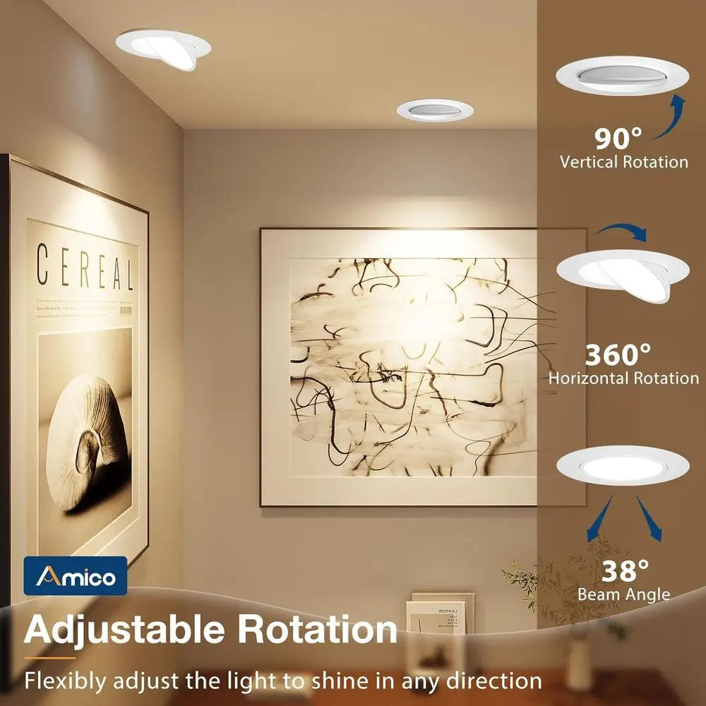 6 Pack 6 Inch 5CCT Gimbal LED Recessed Lighting, 360°&90° Adjustable Eyeball Directional Downlight, Dimmable, 2700K/3000K/3500K/