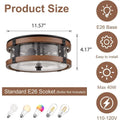 2-Light Hallway Ceiling Light in Black & Rustic Wood Grain Finish with Clear Seeded Glass Shade