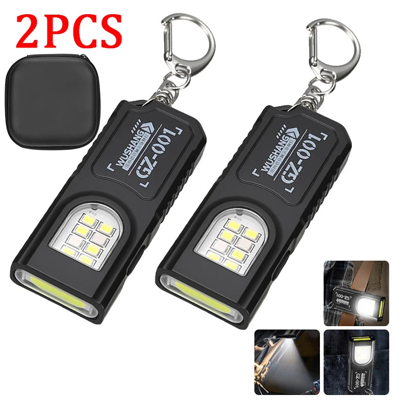 Multifunctional Keychain Flashlight USB Rechargeable Mini Flashlight With COB Work Light Keyring Camping Walking Pocket Lamp