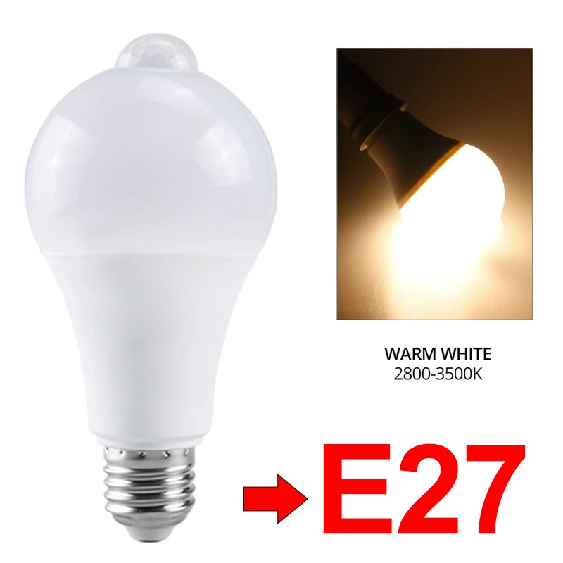 Microwave Radar Detection LED Light Bulb 220V E27 12W Radar Motion Induction Lamp Built-in Radar/Light Sensors For Home Stairs