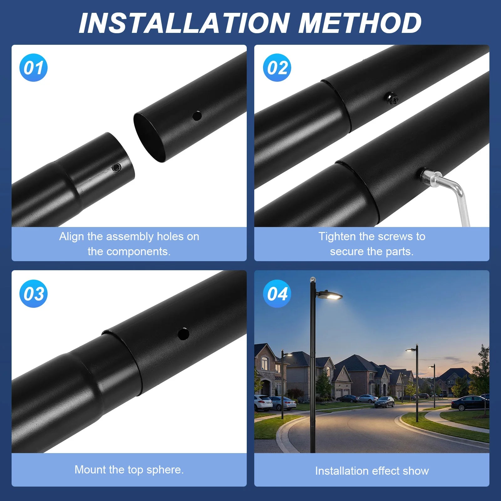 10Ft Tall Courtyard Light Pole with Rebar Cage Base Heavy Duty Street Lamp Post Weather-Resistant for Street/Parking Lots/Park