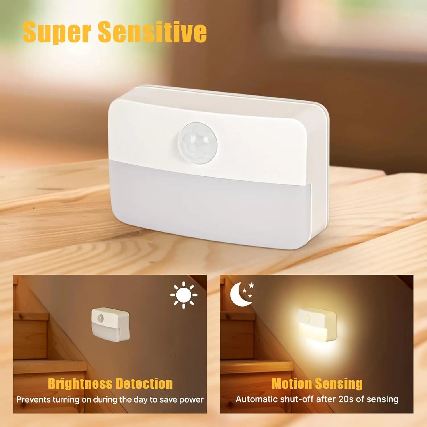 8 Pack Motion Sensor Stair Lights, Battery Operated Wireless LED Night Lamps for Indoor Use