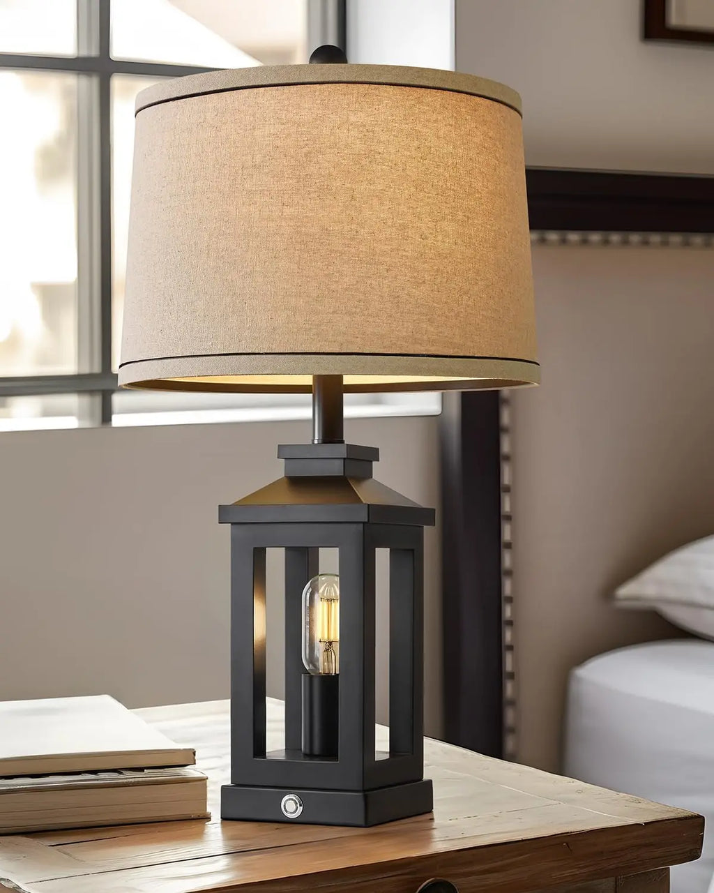 23.75" Vintage Farmhouse Black Table Lamp with Touch Control, USB C+A Ports, Dual Light for Bedroom Living Room